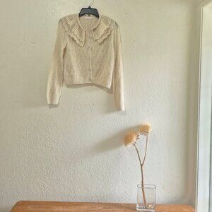 Dainty Ruffled Collar Button Front Cropped Cardigan Coquette Retro Feminine Sz S